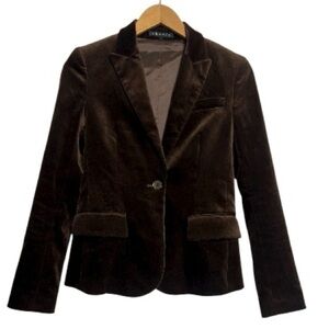 Theory Dark Brown Velvet Blazer Notched Collar Size 2